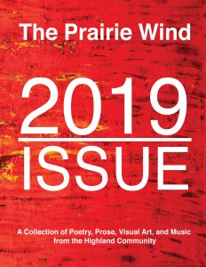 The Prairie Wind 2019 Issue cover with an abstract red painting. 
