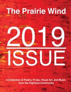 The Prairie Wind 2019 Issue cover with an abstract red painting. 