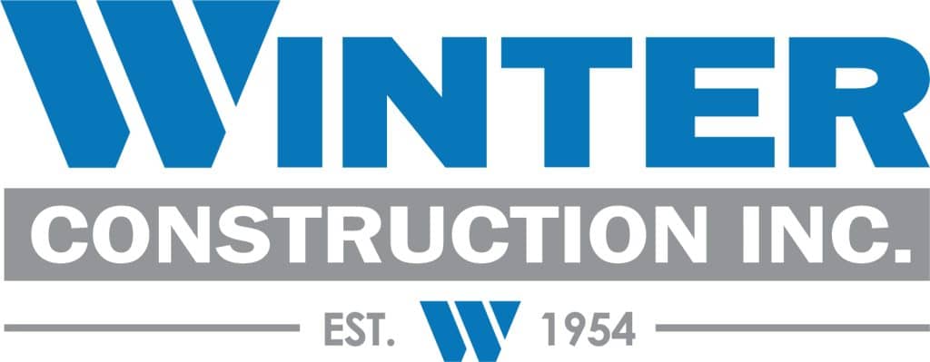Winter Construction Inc. logo featuring bold blue and gray text with a stylized “W” icon and the wording “Est. 1954” beneath the company name.