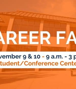 The Career Fair takes place from 9 a.m. to 3 p.m. on November 9 and 10