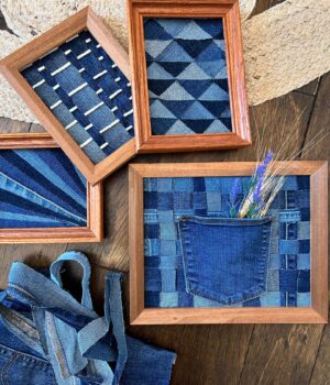 Picture of denim being transformed into stylish and functional art.