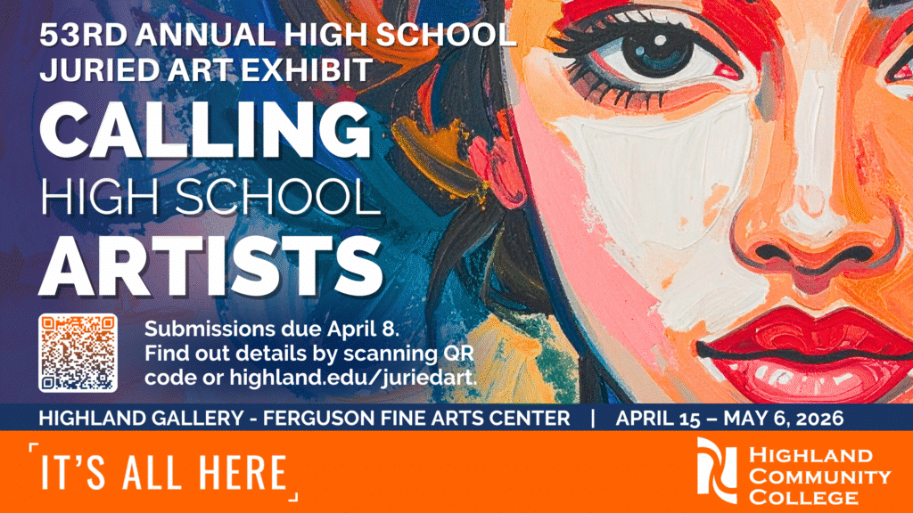 Graphic art painting of girls face and a call for high school student artist to submit to the 53rd Juried show